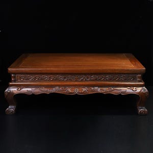 Chinese antique pure hand-carved large exquisite rosewood lotus longevity rattan kang table tea table ornaments