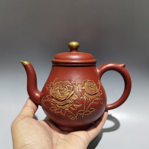 Chinese antique pure hand-painted clay exquisite rare gold-painted pot teapot purple clay teapot tea set ornaments