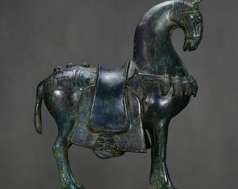 Chinese antique pure hand-made exquisite rare bronze war horse statue ornaments