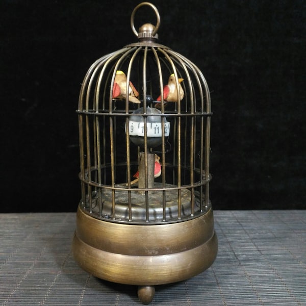 Exquisite rare copper mechanical vintage winding clock "Birdcage Clock" ornament made by Chinese antiques