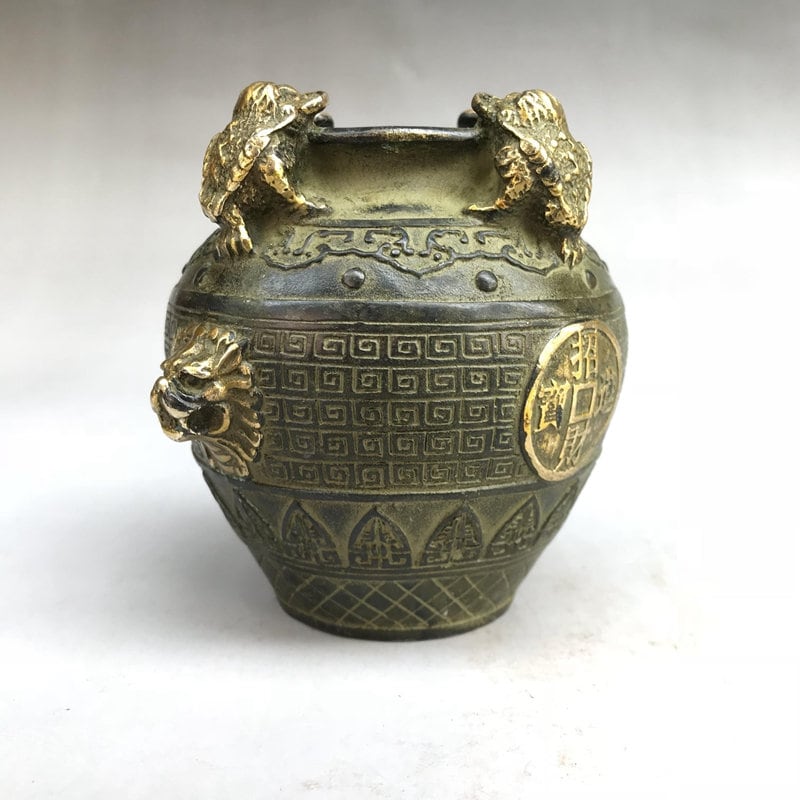 古代中国の青銅像から手彫りされた銭壺 - Etsy 日本