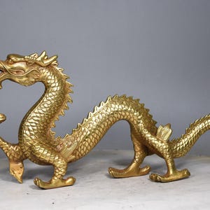 Chinese antique pure hand-made exquisite rare pure copper gilded zodiac dragon fortune dragon statue ornaments
