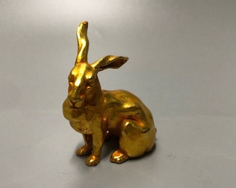 Exquisite and rare pure copper gilt lucky rabbit statue made by Chinese antiques