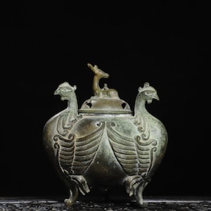 Chinesische antike handgefertigte exquisite seltene Phoenix-Weihrauchbrenner-Ornamente aus reinem Kupfer