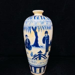 Chinese antique hand-painted exquisite blue and white figure vase ornaments