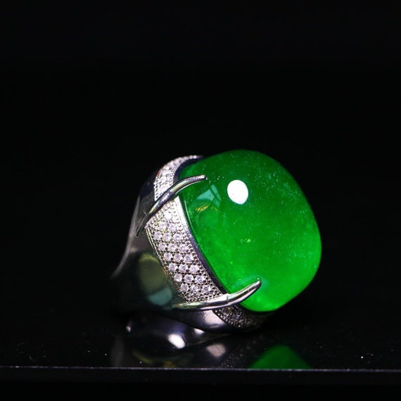 Beautiful and rare high ice jade inlaid ring craf… - image 4