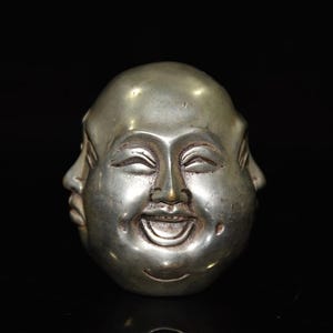 Chinese antique pure hand-made exquisite rare pure copper plated silver four-faced Buddha head ornaments