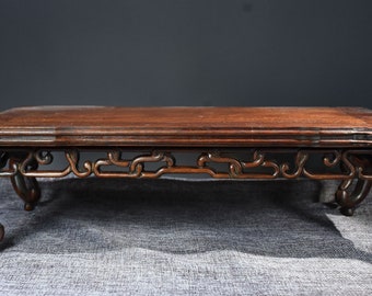 Chinese antique natural rosewood tea table statue is ancient and exquisite, pure hand carving is rare and precious