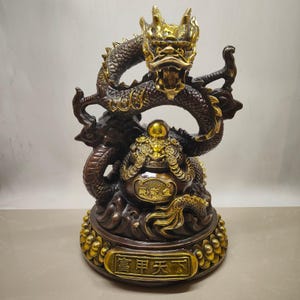 Chinese antique handmade exquisite pure copper rich dragon statue ornaments