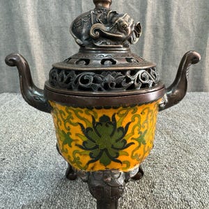 A rare and exquisite handcrafted Chinese antique copper cloisonné enamel elephant incense burner.