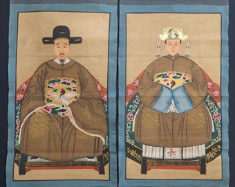 A pair of exquisite and rare emperor and queen oil paintings from Chinese Antique Collection No.HD01