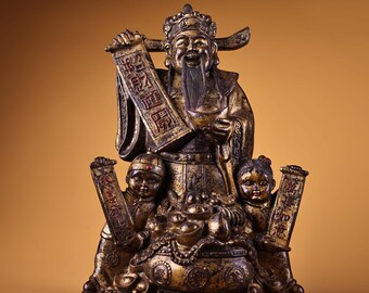 アンティーク中国樟脳材ダルマパラ守護神大王仏陀 28 インチ高さ天王魔