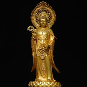 Chinese antique pure handmade large exquisite rare bronze gilt Guanyin Bodhisattva Buddha statue ornaments