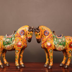 A rare and exquisite pure copper cloisonné enamel-painted Chinese antique handcrafted zodiac horse statue