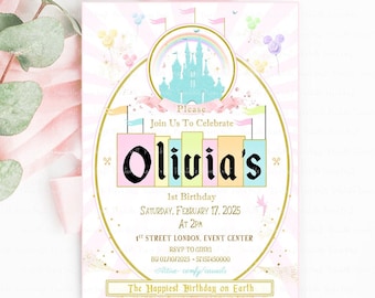 Birthday Party Invitation, Magical Birthday Party Supplies, 1st Birthday Invite, Princess Birthday Party Decor, Small World Party, Digital
