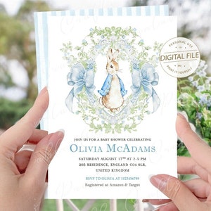Invito Peter Rabbit, invito baby shower, articoli per feste Peter Rabbit, festa di compleanno per bambini, 1° compleanno, decorazioni per feste baby shower, digitale
