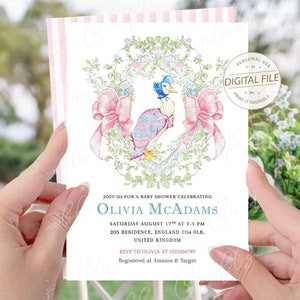 Invito per baby shower, Invito per baby shower ragazza, Baby shower Jemima Puddle-Duck, Decorazioni per feste di compleanno, Forniture per feste Peter Rabbit, Digitale