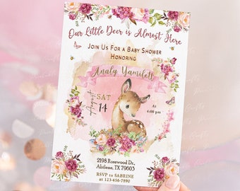 Deer Invitation, Deer Birthday Invitation, Blush Pink Shower Invite, Deer Party Invitation, Blush Pink Party, Woodland Girl Invite Printable