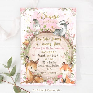 Woodland Girl Invitation, Woodland Birthday Invitation, Woodland Baby Shower Invite, Woodland Party Decor, Woodland Party Supplies STAMPABILE