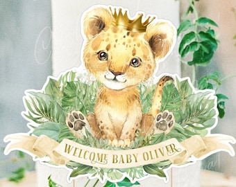 Safari Baby Shower Cake Topper, Decoración de fiesta del Rey León, Fiesta de baby shower en la jungla, Decoración de safari en la jungla, Suministros para fiestas de animales de Safari, Digital