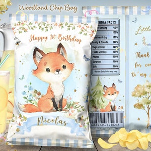 Woodland Boy Chip Bag, Woodland Party Favors, Festa di compleanno di Fox Boy, Woodland Baby Shower, Woodland Party Decor, Stampabile