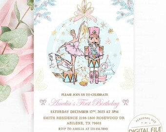 Nutcracker Party Invitation, Nutcracker Party Supplies, 1st Birthday Invite, Christmas Party Decor, Sugar Plum Fairy, Ballet Party, Digital