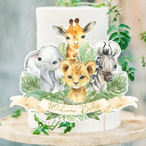 Safari Baby Shower Cake Topper, Safari Animals Centerpiece, Jungle Baby Shower Party Decor, Jungle Topper, Safari Party Supplies, PRINTABLE