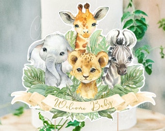 Safari Baby Shower Cake Topper, Safari Animals Centerpiece, Jungle Baby Shower Party Decor, Jungle Topper, Safari Party Supplies, PRINTABLE