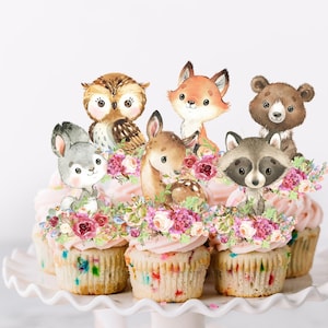 Woodland Girl Party Supplies, Deer Cupcake Toppers, Woodland Girl Baby Shower, Blush Pink Baby Shower, Deer Birthday Party, Instant Download