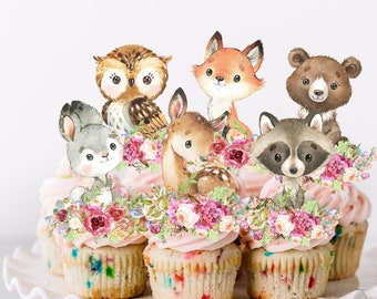 Woodland Girl Party Supplies, Deer Cupcake Toppers, Woodland Girl Baby Shower, Blush Pink Baby Shower, Deer Birthday Party, Instant Download