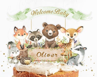 Woodland Cake Topper, Woodland Animals Centerpiece, Woodland Baby Shower Party Decor, Woodland 1st Birthday, Woodland Party Supplies Digital