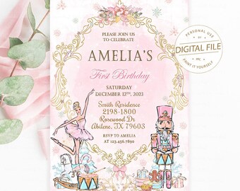 Nutcracker Party Supplies, Nutcracker Party Invitation, 1st Birthday Invite, Christmas Party Decor, Sugar Plum Fairy, Ballet Party, Digital