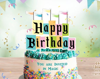 Happy Birthday Cake Topper, Birthday Cake Decor, Birthday Centerpiece, Theme Park Birthday Party Decor. 1st Birthday Party Supplies, Digital