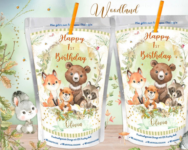 Woodland Birthday Party Supplies Woodland Baby Shower Woodland Capri Sun Juice Labels Woodland Party Favors Woodland Party