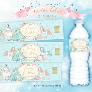 Cinderella Birthday Party Supplies, Cinderella Water Bottle Labels, Princess Birthday Party Decor, 1st Birthday, Cinderella Party, PRINTABLE