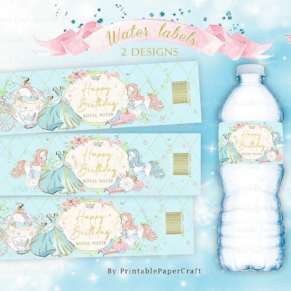 Cinderella Birthday Party Supplies, Cinderella Water Bottle Labels, Princess Birthday Party Decor, 1st Birthday, Cinderella Party, PRINTABLE