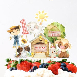 Topper per torta Fattoria, Centrotavola Compleanno Fattoria, Festa 1° Compleanno Fattoria, Baby Shower Fattoria, Forniture per Feste Fattoria, Primo Compleanno Ragazzo, Fattoria n.4.