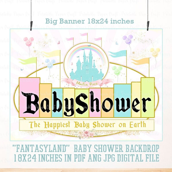 Baby Shower Table Backdrop, Welcome Baby Shower Sign, Baby Shower Party Decor, vintage Theme Park Party Supplies, Girl Baby Shower, DIGITAL