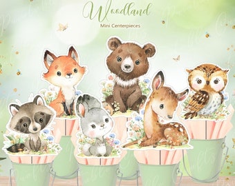 Centros de mesa de bosque imprimibles, fiesta de cumpleaños con animales del bosque, decoración para fiesta de primer cumpleaños, baby shower de bosque, suministros para fiestas de bosque
