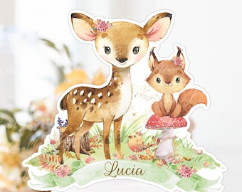 Topper de pastel de bosque, suministros para fiesta de niña de bosque, pieza central de animales de bosque, 1er cumpleaños de bosque, decoración de fiesta de baby shower de bosque