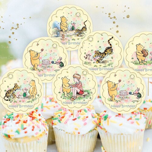 Classic Pooh Cupcake Wrappers and Toppers Winnie the Pooh Etsy