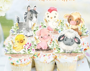 Farm Party Supplies, Farm Animals Birthday, Barn Party, Farm Baby Shower, Farm Cake Decor, Farm Cupcake Toppers Printable, Instant Download