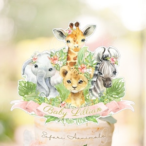 Safari Baby Shower Cake Topper, Safari Animals Centerpiece, Jungle Baby Shower, Girl Birthday Party Decor, Safari Party Supplies, Printable
