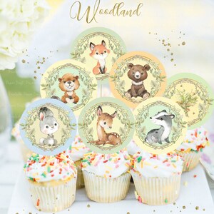 Woodland Cupcake toppers, Woodland Party Supplies, Woodland Baby Shower, Wild Baby Shower, Woodland Birthday Party Decor, Instant Download