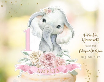 Elephant Baby Shower Centerpiece, 1st Birthday Elephant Cake Topper, Elephant Baby Shower Party Decor, Elephant Party Supplies, Printable