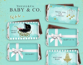 Baby & Co Baby Shower Favors, Baby and Co Mini Candy Bar Wrappers, Baby Co Party Decor, Breakfast at Tiffanys Baby Shower, INSTANT DOWNLOAD