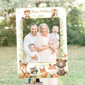 Woodland Photo Booth Frame Prop, Woodland Birthday Photo Booth Prop, Woodland Animals Party Decor, Woodland Party Supplies, Segno stampabile