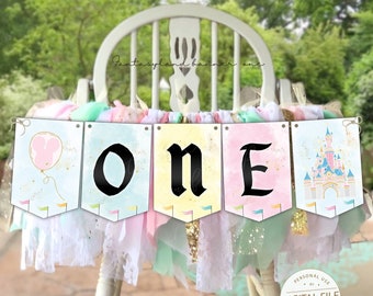 1st Birthday Banner, ONE High Chair Banner, Birthday Party Decor, Birthday Party Supplies, 1st Birthday Party, Princess Party Decor, Digital