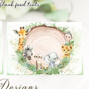 Cartes de nourriture animaux de safari, Cartes de nourriture vierges, Shower de bébé Safari, Anniversaire de verdure safari, Décoration de gâteau, Fête d'anniversaire 1er anniversaire de naissance, Imprimable