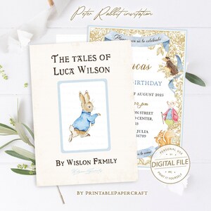 Invito di compleanno Petter Rabbit, Invito per il primo compleanno, Festa di compleanno del ragazzo, Libro di Beatrix Potter, Forniture per feste coniglietto, Baby Shower stampabile